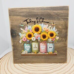 Handcrafted Home Decor Floral Today I Choose Faith Hope Love Joy Mini Wood Sign